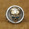 thumbnail image 2 of Blue CZ Eyes Brass Skull 925 Sterling Silver Fire Cross Ring TA454 US Size 8.5, 2 of 14