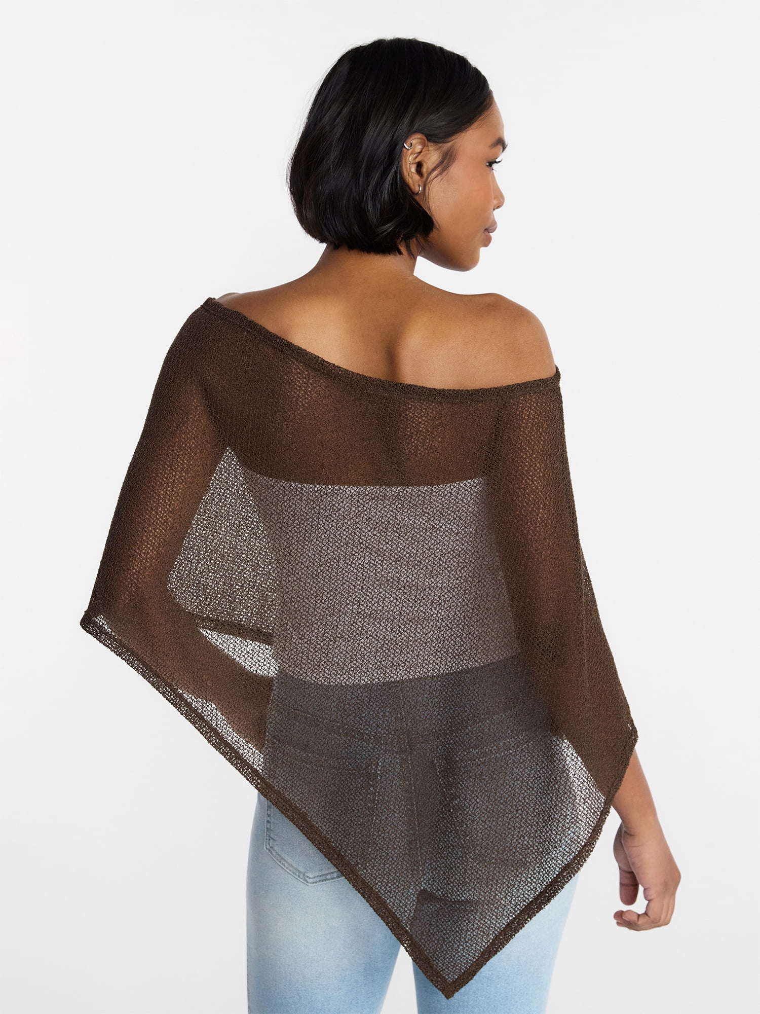 No Boundaries Asymmetrical Hem Knit Poncho Top, Women's XXS-XXL