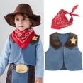 thumbnail image 2 of MEZZALL Kids Toddler Baby Boys Sleeveless Western Cowboy Clothes For Kids Children Clothes Tops Holiday Party Coat Scarf Set, Blue, 1-2 Years, 2 of 7