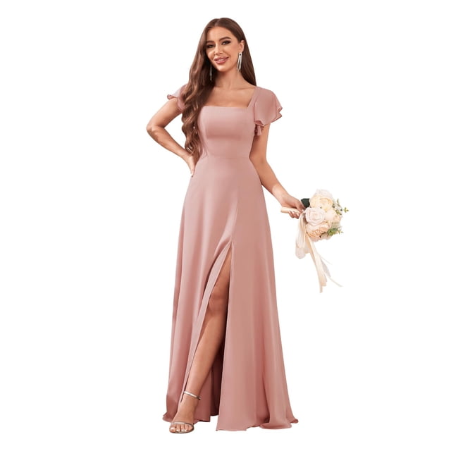 Vestido de dama de honor CDSSL Dusty Rose Chiffon, talla grande 22W