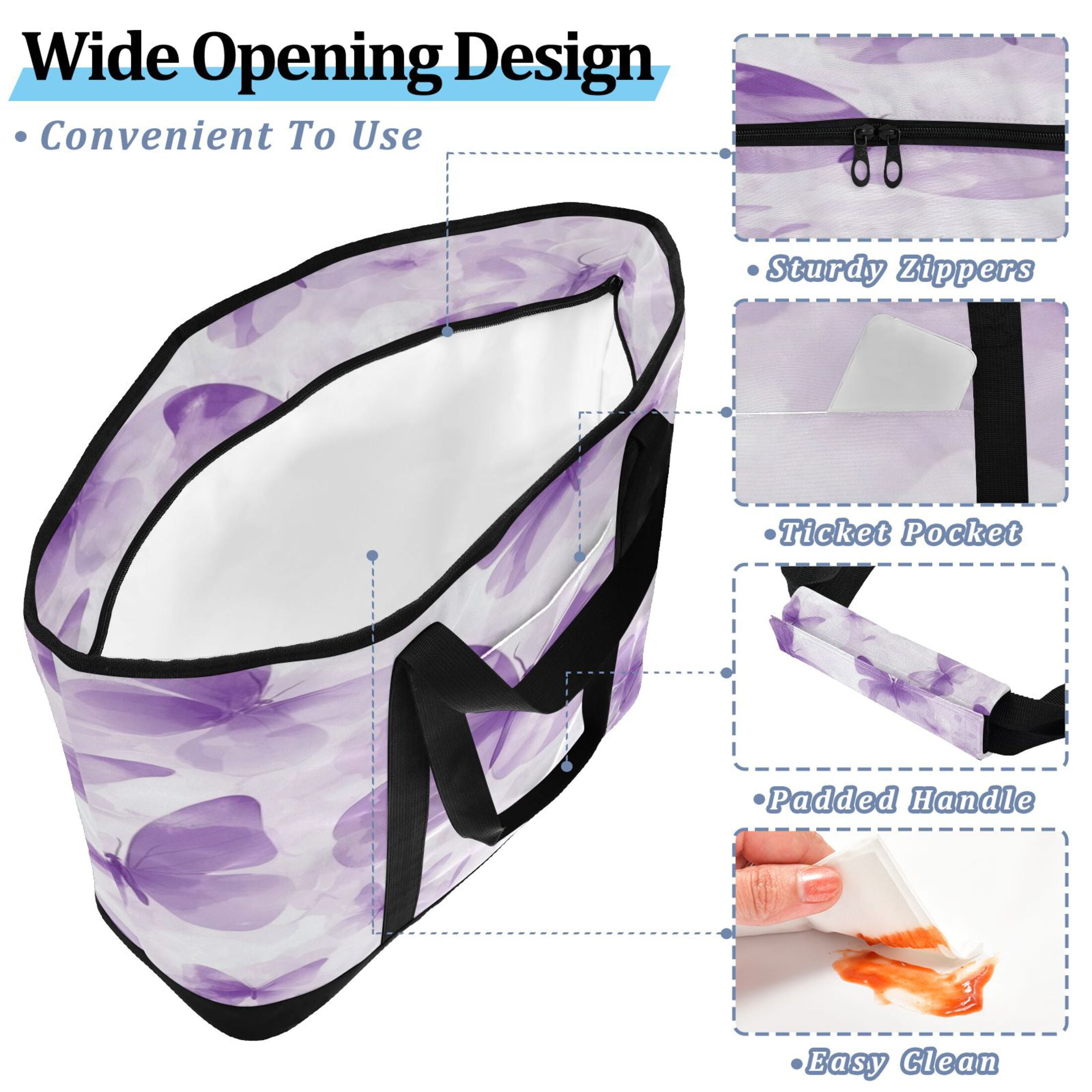 Large Hand-held Ice Pack Picnic Bag Insulation and Refrigeration Suitable for Shopping Picnics and Camping Pretty Big Purple Butterfly