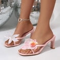 thumbnail image 2 of Rokment Women's Open Toe Floral Kitten Heels Boho Beach Summer Block High Heeled Flower Flip Flops Thong Dress Slides Sandals Pink Size 6, 2 of 4