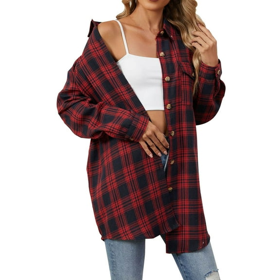 somlo Womens Button Down Shirts Plus Size Flannel Shacket Jacket Plaid Shirts Fall Long Sleeve Cardigans Shirt Loose Blouse Tops Formal Work Blouses Business Casual Tops