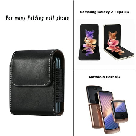 Dteck Vertical PU Leather Belt Clip Case Cover Cell Phone Holster Belt Clip Pouch Holder for Samsung Z Flip 4 5G / Z Flip 3 5G/ Galaxy Z Flip 5G/ Galaxy Z Flip / Motorola Razr 5G/ Razr 2019, Black