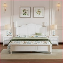 3-Piece Full Size Bedroom Set – Snow White Wood Platform Bed & 2 Nightstands | Wood | Slat Beds