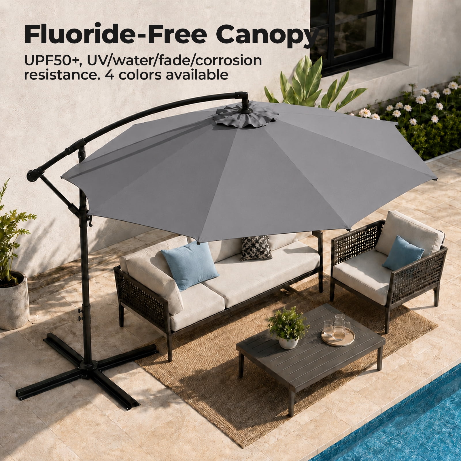 Alvantor 9.8FT Offset Cantilever Patio Umbrella with Crank & 8 Ribs, Easy Tilt Adjustment, UPF 50+ UV Protection for Backyard Patio Lawn