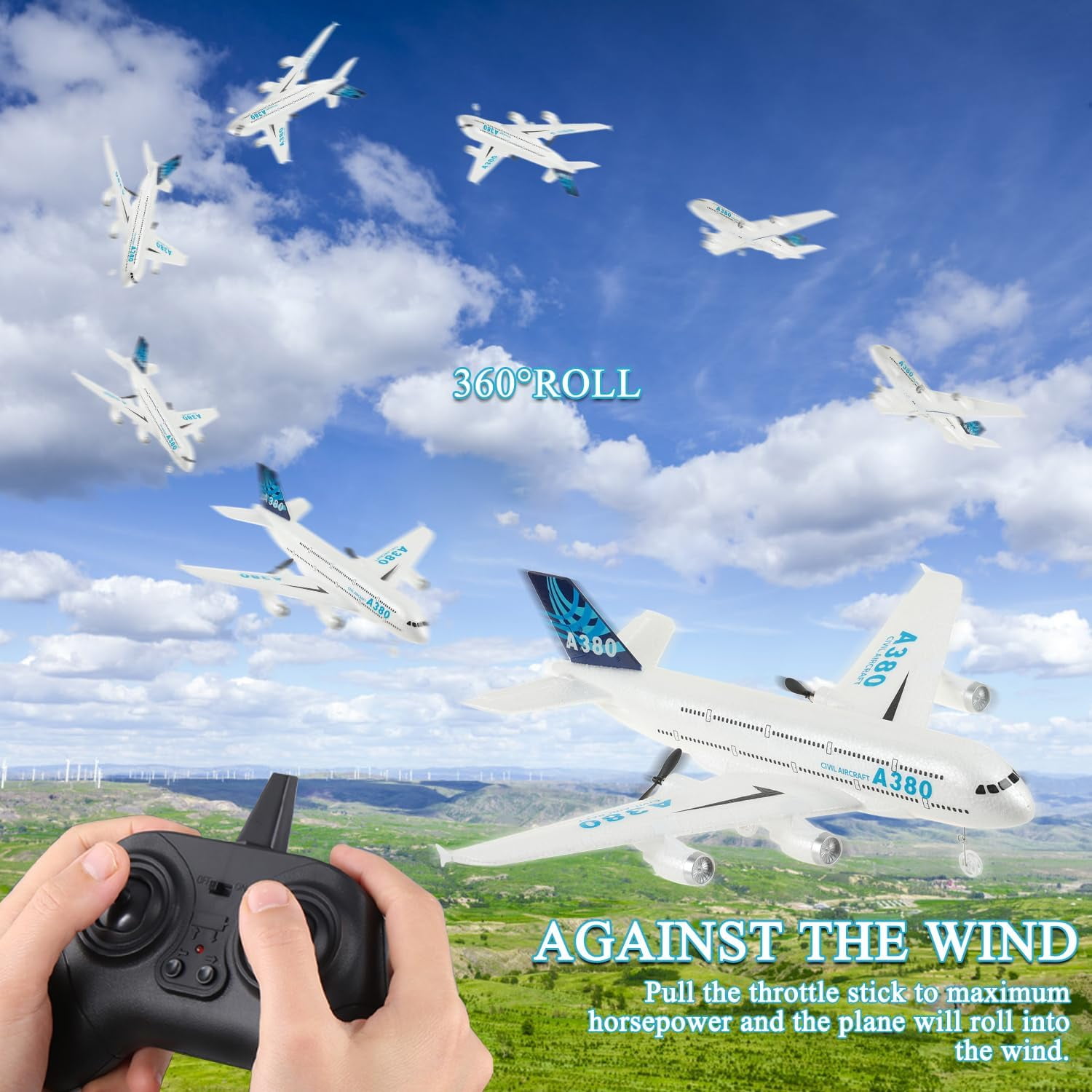 Mostop RC Plane, Remote Contro Plane Stunt Drone Toy, 2.4 Ghz 3 Channel with LED Lights & 360° Spin,Easy to Fly RC Glider for Kids Adults