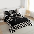thumbnail image 3 of Homewish Boys Geometric Grid Flag 3-Piece Full Size Comforter Sets,Car Theme Bedding Comforter Set,Black White Lightweight Bedding Sets,Lightweight Room Decor,Reversible, 3 of 8