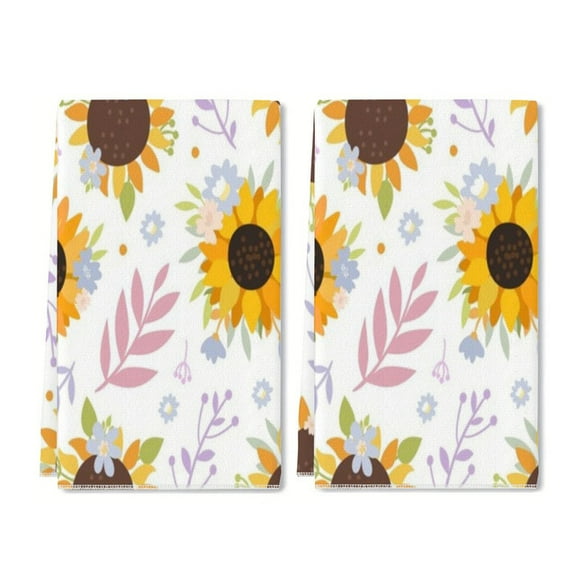 YladaFaie 2 Pieces Sunflowers Pattern 001 Dish Hand Towels Peach Pattern Tea Towels for Spring Kitchen Bathroom Decor,16 x 24 Inch