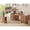 Brown, variant on 63" Fluted L Shaped Electric Standing Desk with 3 Drawers and Storage Shelves, Farmhouse Executive Desk, Height Adjustable Home Office Desk