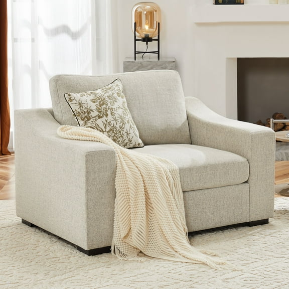 JULY'S SONG 47" W Accent Chair and A Half, Modern Oversized Reading Chair for Bedroom Room, Linen Fabric Living Room Chairs in Extra Wide Seat, Comfy Chair with Washable Covers,Oatmeal