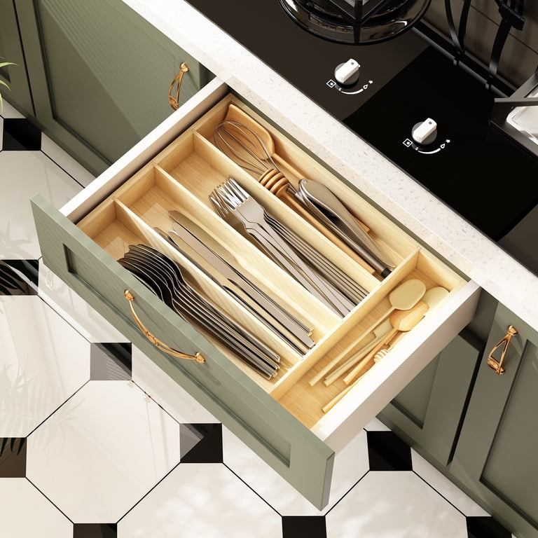 GARITIN Bamboo Silverware Organizer with 5 Compartments photo 3