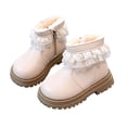 thumbnail image 2 of Girls Warm Ankle Boots Fleece Lined Lace Trim Side Zipper Booties Kids Cute Platform Non-Slip Short Boots Beige 8 Toddler, 2 of 7