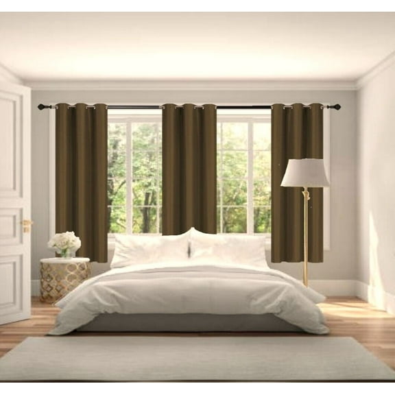 New Luxury Curtain Set of  2pc Panels Adam Brown Color 100% Privacy Blackout Room Darkening Thermal Window Grommet Short Drapes Size 37" Wide X 63" Length for Bedroom Home Décor