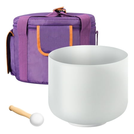 KFFKFF Quartz Singing Bowl, 8-Inch F Note Heart Chakra Bowl, Travel-Friendly Frosted Crystal Bowl with Rubber Hammer, O-Ring and 8" Transport Bag, Ideal for Yoga Meditation Sound Therapy Bath