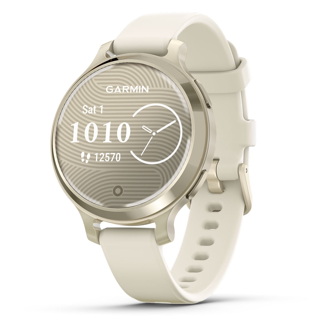 Garmin Lily 2 Active (Lunar Gold/Bone) Women's Fitness Smartwatch Gift Box Bundle - Bright Touchscreen Display, Built-in GPS, All-Day Health Monitoring Wall Adapter & Hard Case