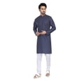 thumbnail image 2 of In-Sattva Men's Cotton Folk Print Banded Sattva-Collar Knee-Length Kurta Tunic; Polka Blue ; XXL, 2 of 2