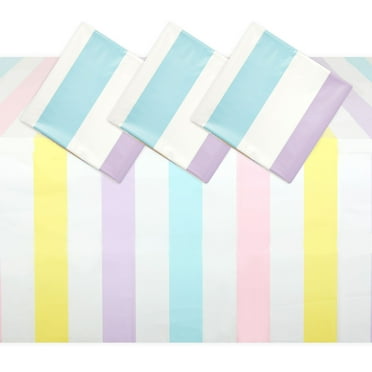 3 Pack Pastel Rainbow Party Table Covers, 54x108 Inch Rainbow Striped Tablecloth, Rectangle Disposable Plastic Table Cover for Ice Cream Themed Birthday Parties & Events