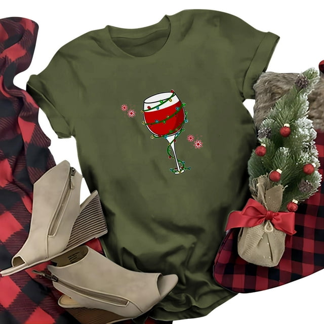 Gibobby Camisa navideña mujer Camiseta de manga corta con cuello redondo para mujer, divertida, informal, navideña, con copa de(AG,XG)