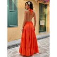 thumbnail image 2 of Orange Women Deep V-Neck Halter Vacation Dress Ruffle Hem Tiered Maxi, 2 of 4