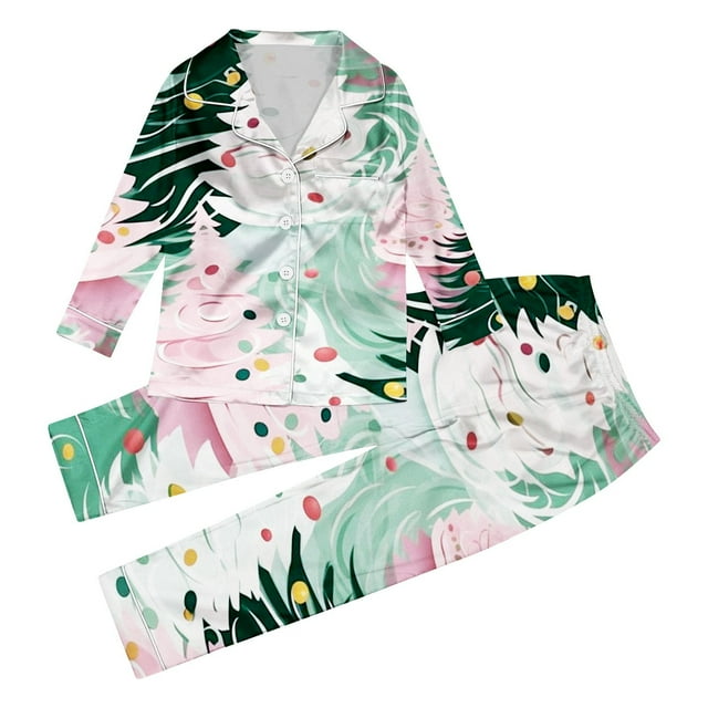 Dsscvnef Matching Family Outfits Silk Christmas Tree Printing Loose Family Set (Children) Family Christmas Pajama Set Christmas Pajama Pants for Family plus Size