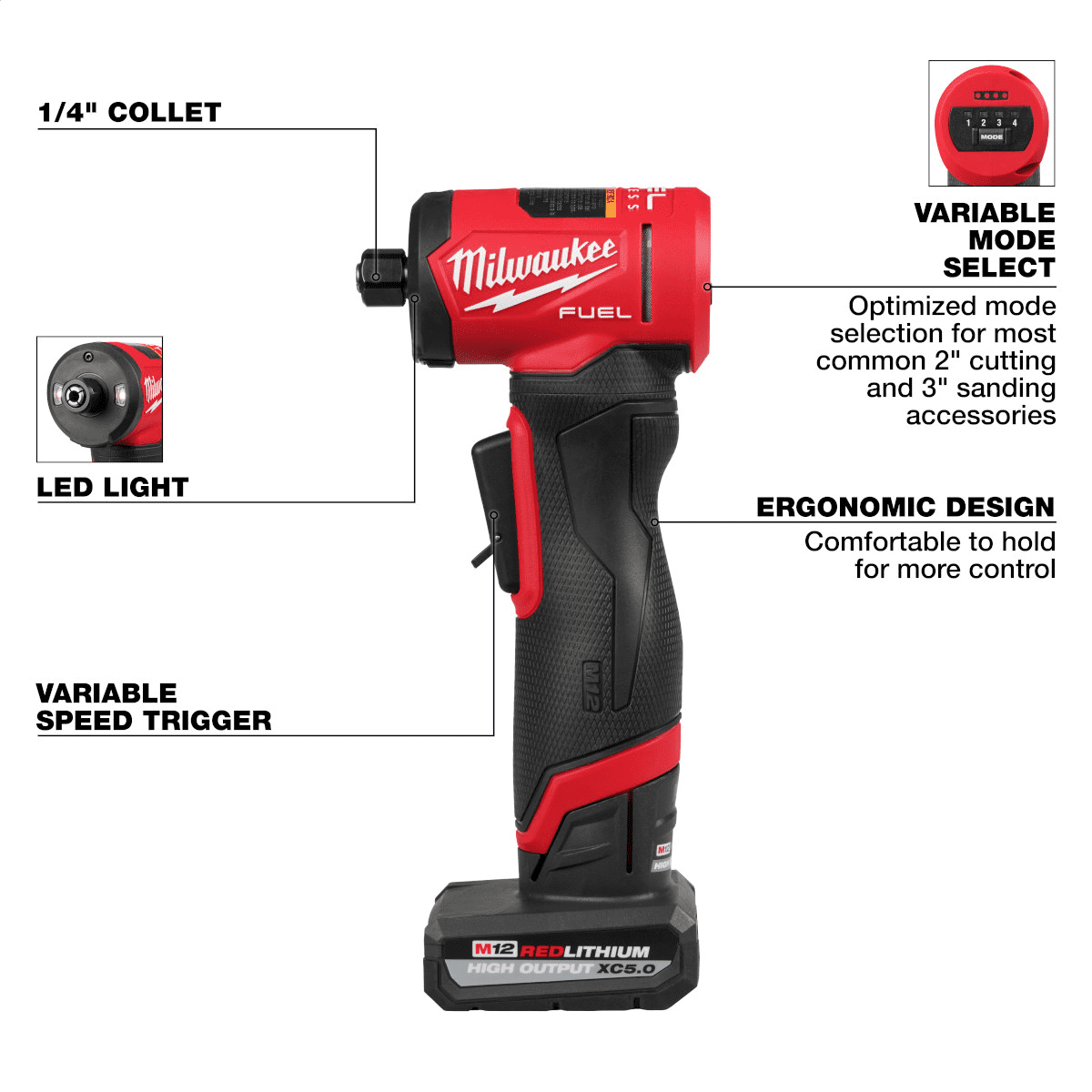 Milwaukee Tool M12 FUEL 1/4 Inch Right Angle Die Grinder 2 Battery Kit