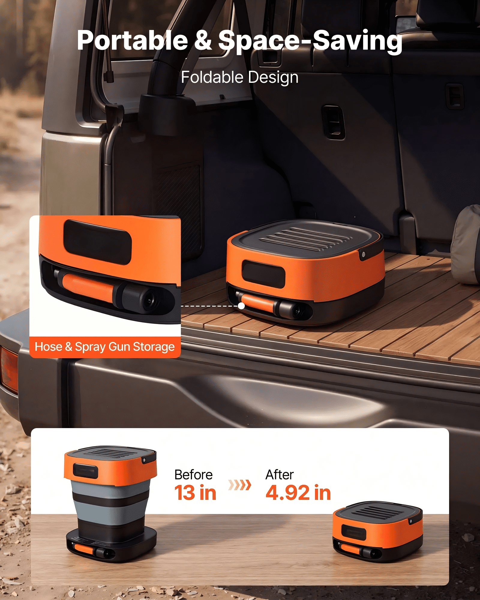 Portable Cordless Pressure Washer with 2.64 Gal Tank, Foldable Power Washer 109 Max PSI 0.79 Max GPM, 3 Nozzles,Flexible 78.7 in Hose, Type-C Charging, for Bike Cleaning, Patio, Camping, Garden