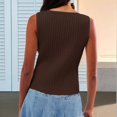 thumbnail image 6 of Women'S Scoop Neck Plain Button Front Ribbed Tank Top, Summer Sleeveless Knit Open Front Slim Fit Vest Coffee Color L, 6 of 7