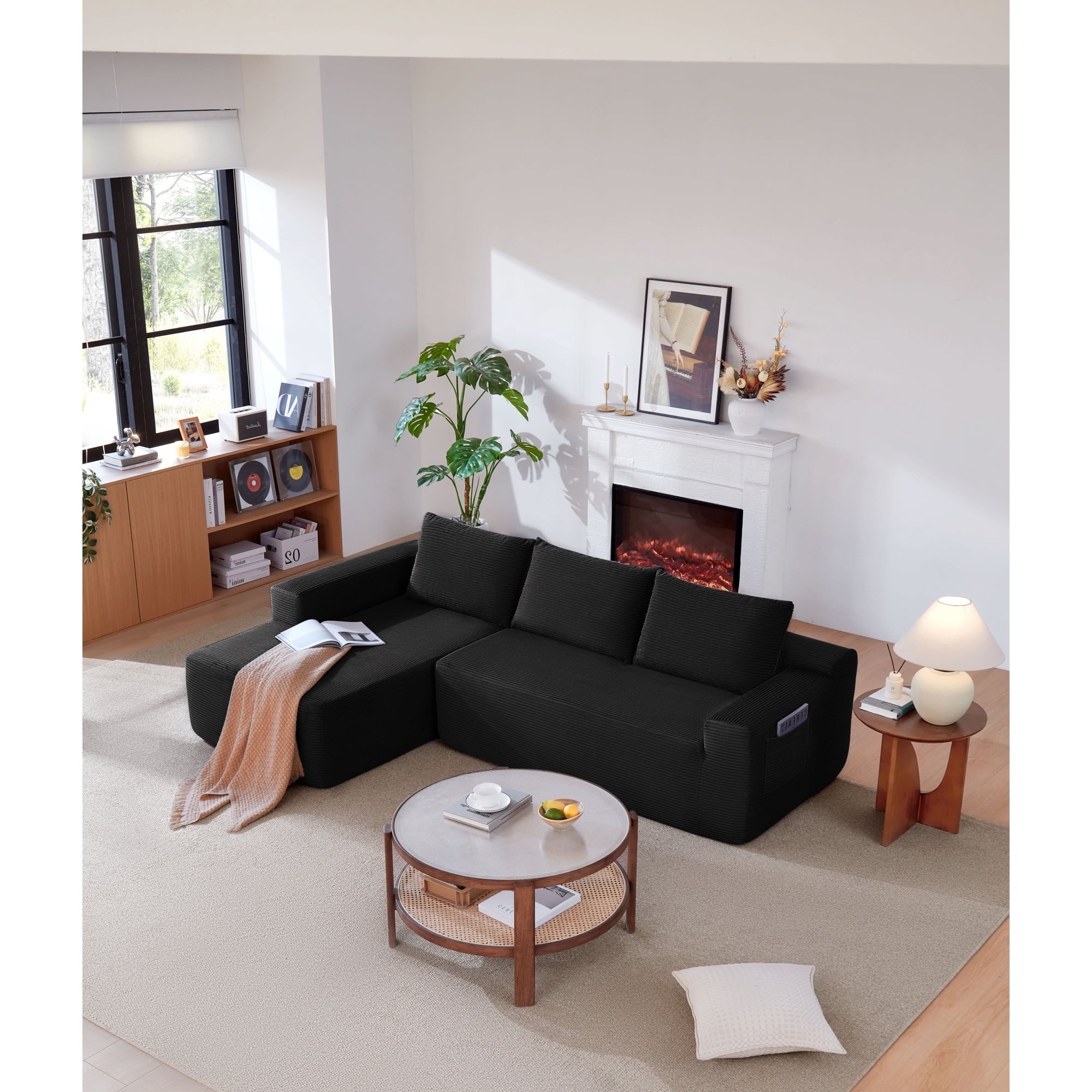 Leumius Cloud Sectional Couch with L-Shape Chaise,Modern Upholstered Boneless Couch with Deep Seat for Living Room Bedroom, No Assembly Required,Black(Left Facing Chaise)
