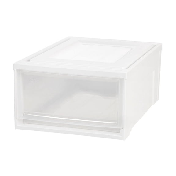 31 Quart Plastic Stackable Medium Box Chest Drawer Storage, White