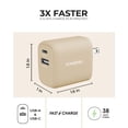 thumbnail image 4 of Liquipel Powertek 20W PD USBC and 18W USBA Dual Port Wall Block Charger, Type C Fast Charging Cube, Wall Power Adapter Plug, Two Tone Tan, 4 of 7