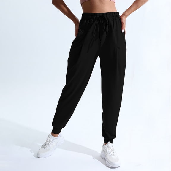 ClodeEU Women's Jogger Pants, Elastic High Waist Drawstring Sports Pant,Baggy Pants with Pockets Black,Womens Plus XL