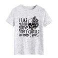 thumbnail image 1 of Camiseta de mujer de manga corta gris grafito con estampado negro, cuello redondo, moda casual, XXXL, 1 of 6