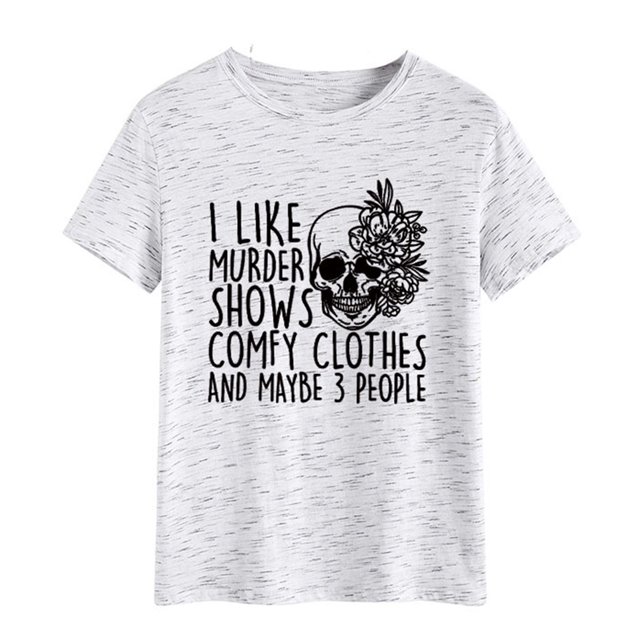 Camiseta de mujer de manga corta gris grafito con estampado negro, cuello redondo, moda casual, XXXL