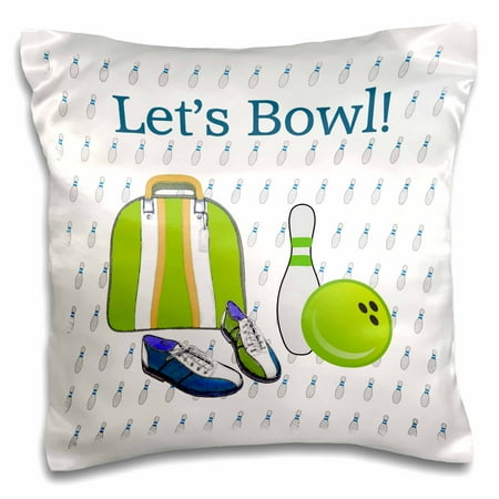 Furniture In Bowling Green Ky 3dRose Lets Bowl, Bowling Ball, Pins, Shoes, and Bag, Green, Gold, Blue, Purple - Pillow Case, 16 by 16-inch ()