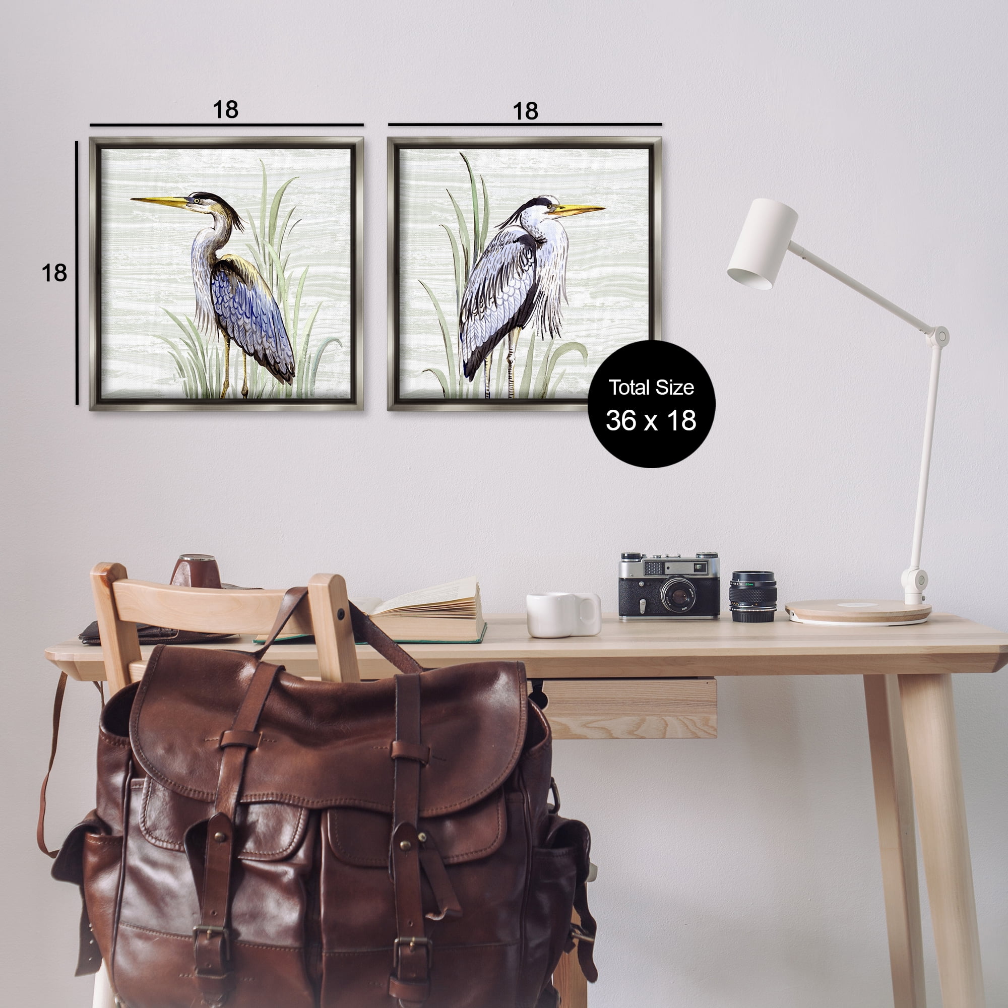 Stupell Industries Coastal Birds on Birch Animals Painting Gray Floater Framed Canvas Art Print Wall Art, 18 x 18, Set of 2