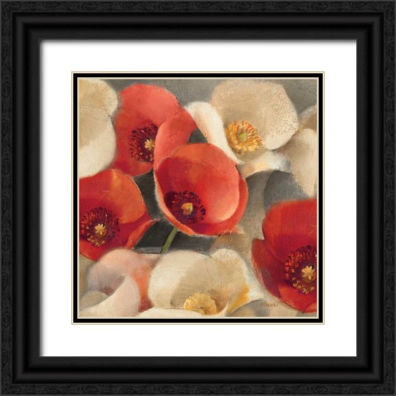 Hristova, Albena 26x26 Black Ornate Wood Framed with Double Matting Museum Art Print Titled - Poppies Bloom II