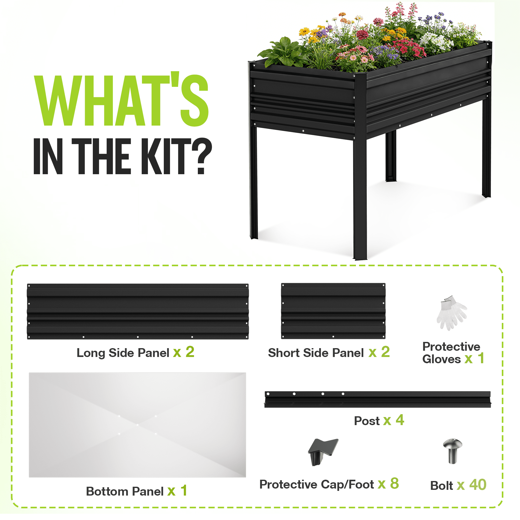 WORKPRO 48x24x32in Outdoor Galvanized Raised Garden Bed with Legs -Black