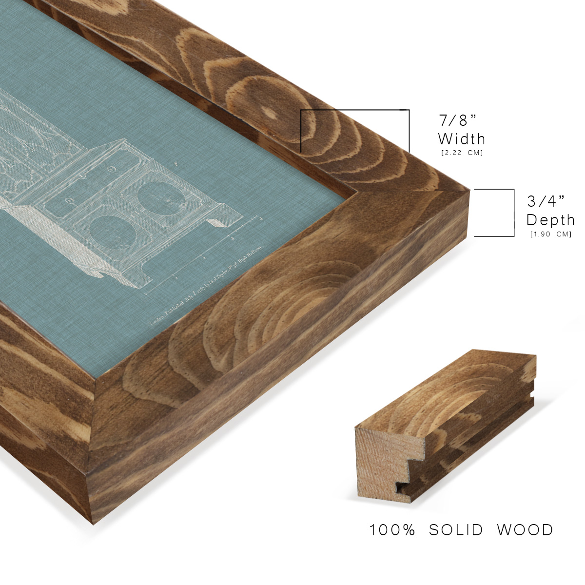 Hepplewhite Desk & Bookcase III - Framed Print w/glass - Walnut