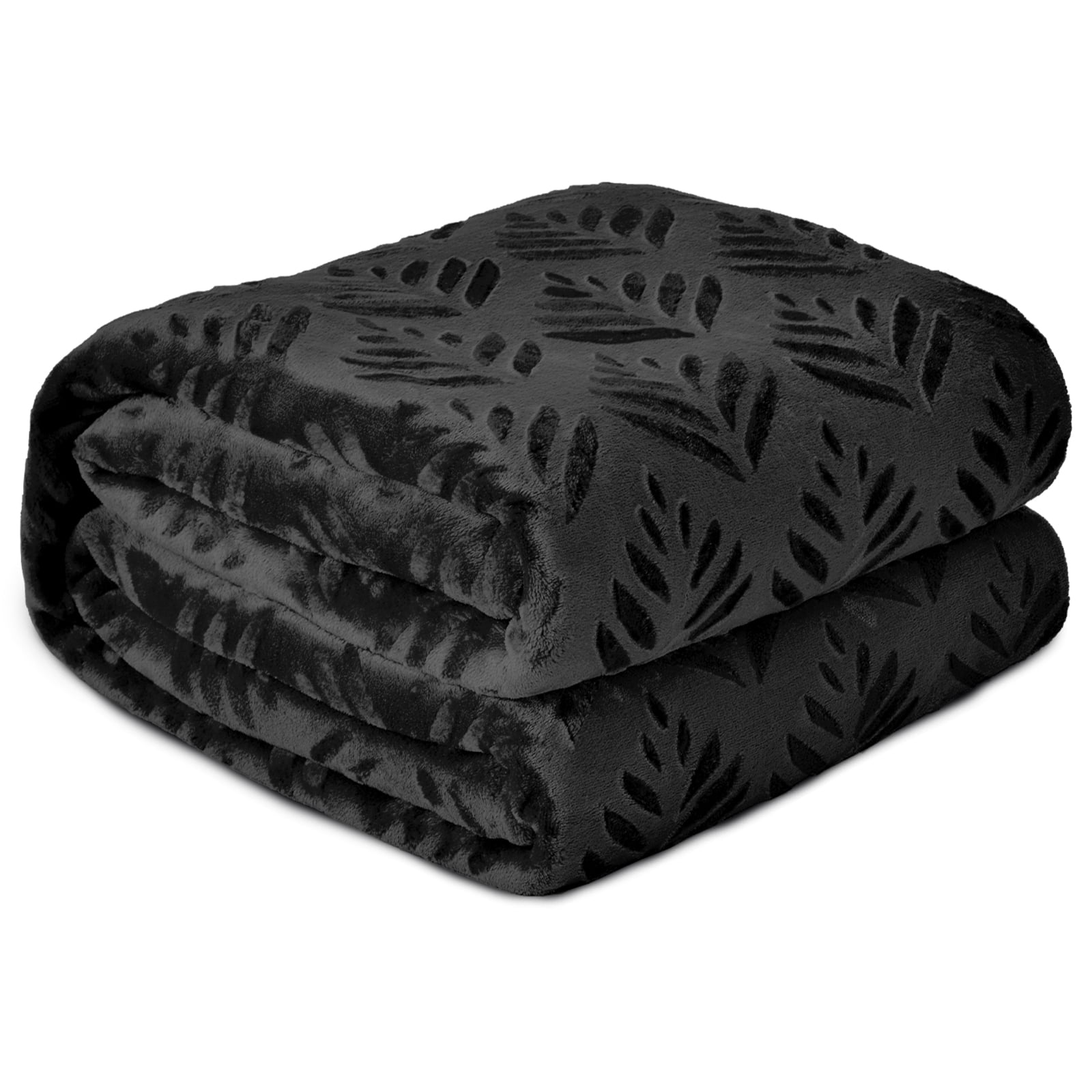 Exclusivo Mezcla King Size Fleece Blanket for Bed, Leaves Pattern Super Soft and Cozy Blankets, Plush Fuzzy Lightweight, Black, 90"x104"