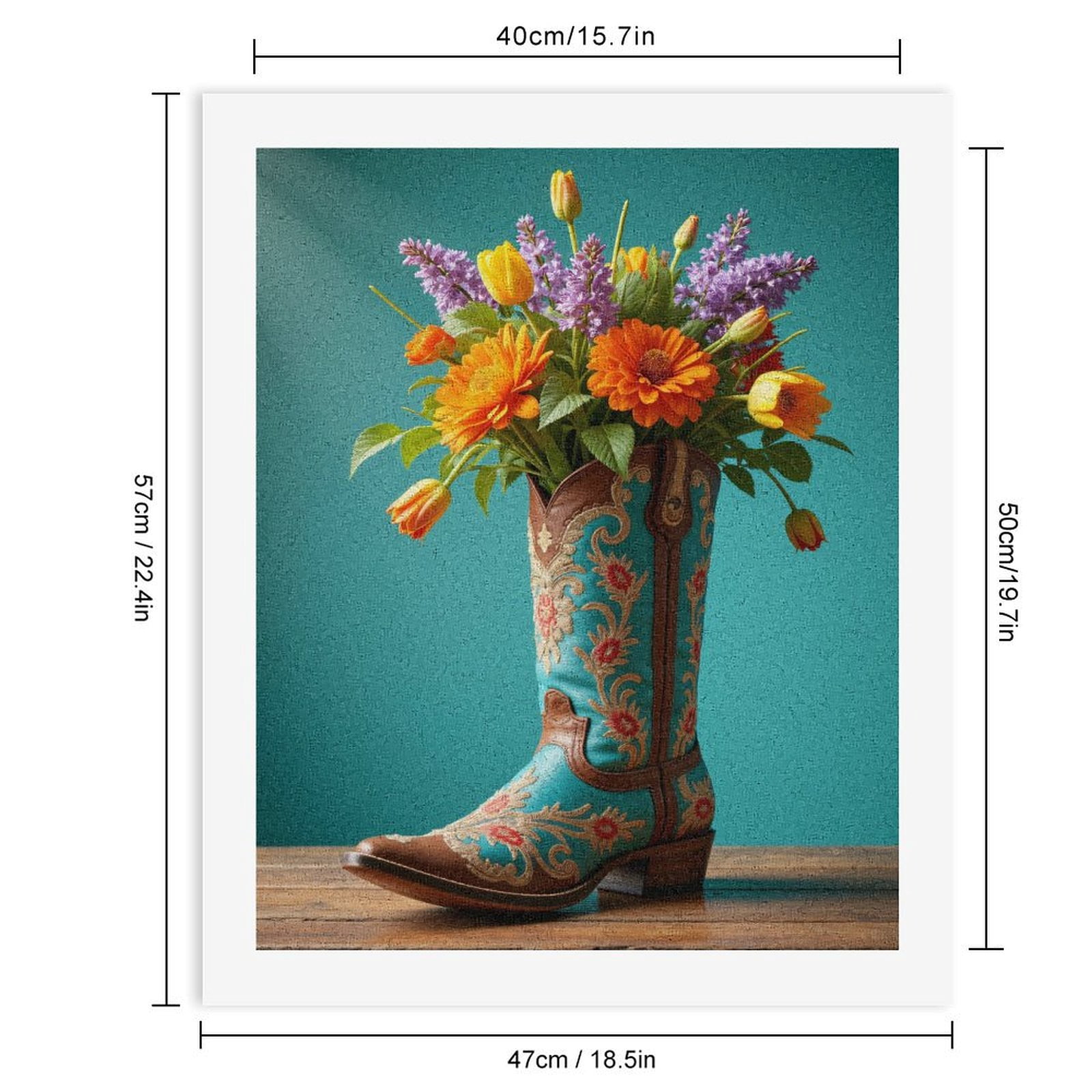 Paint by Numbers Kit for Adults, Colorful Floral Cowboy Boot Display Paint by Numbers, Easy Paint by Numbers Kit for Adults Beginner, DIY Adult Paint by Number Kits on Canvas, 12x16in Home Decor