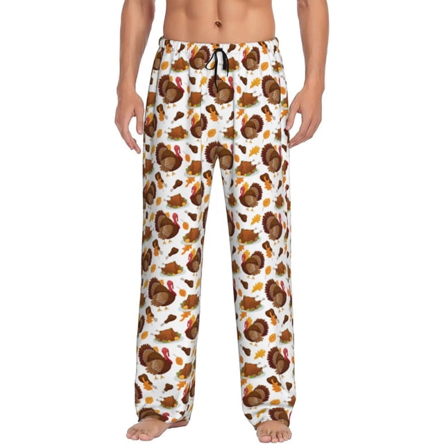 Fotbe Turkey And Thanksgiving3 Pantalones de Pijama para Hombre, Pantalones de Dormir, Pantalones de Casa con Cintura Ajustable y Bolsillos-Large