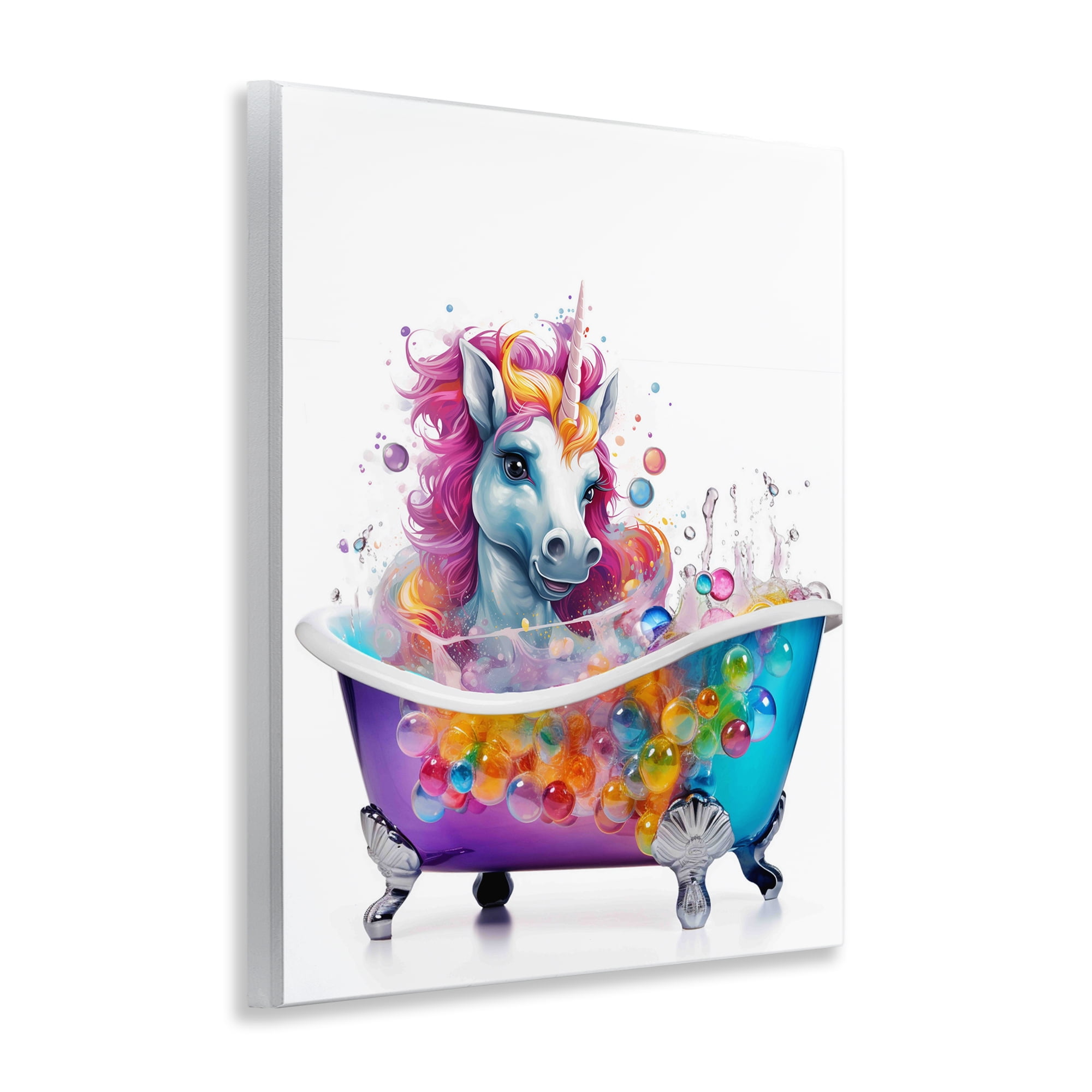 Stupell Industries Rainbow Bubbles Unicorn Typography Painting Unframed Art Print Wall Art, 11 x 14