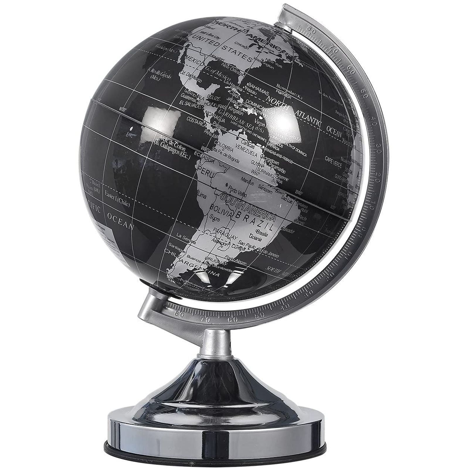 Black Spinning World Globe with Stand for Kids Educational Geography  Classroom Students, Home Decorations, 8 inch