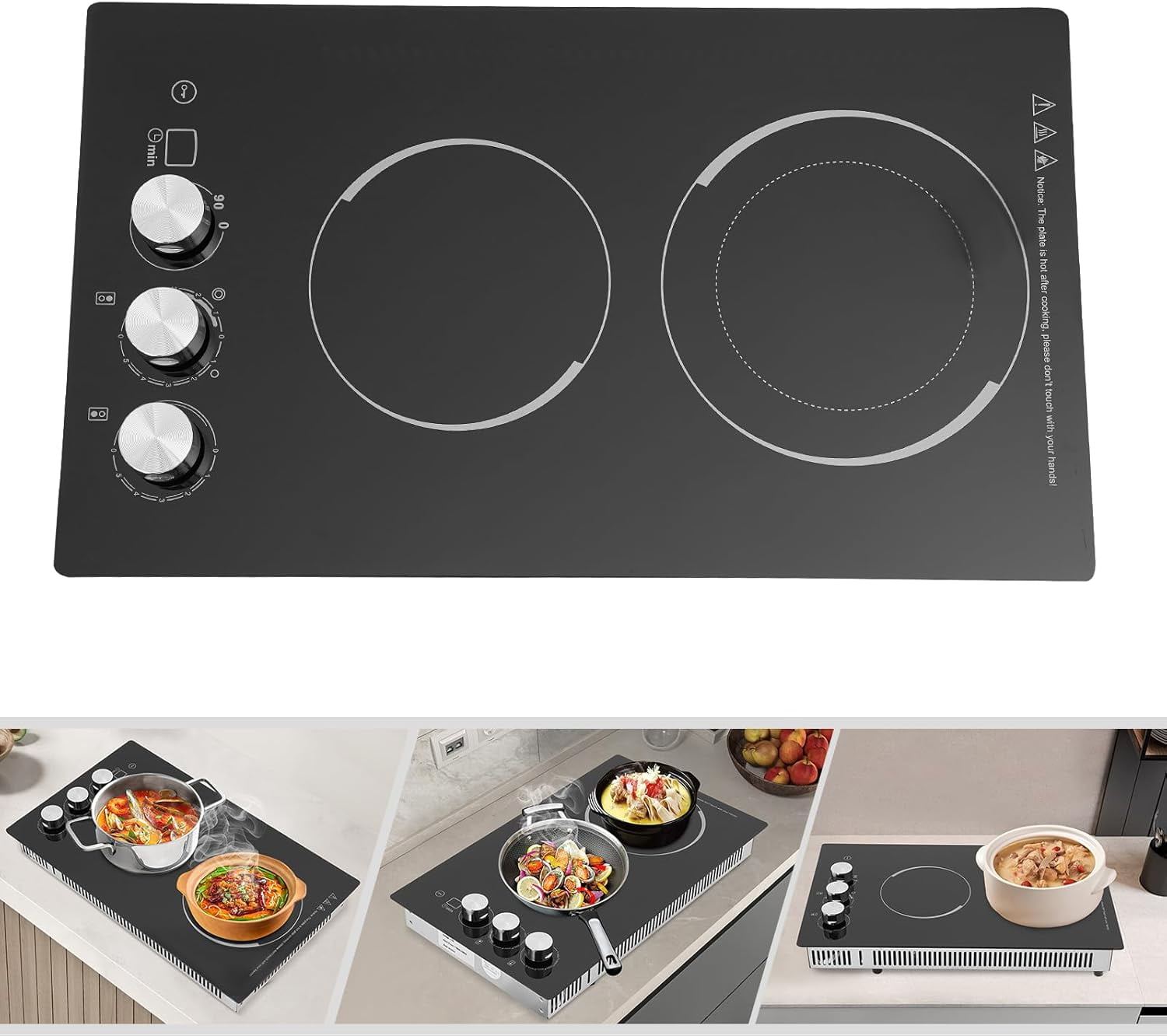 2 Burner Electric Cooktop, 20 Inch Touch Control Electric Stove Top with 5 Heating Level & Overheat Protection, Child Lock, 1 Waterproof Tape, Countertop/Embedded Mount Electrics Stovetop Burner