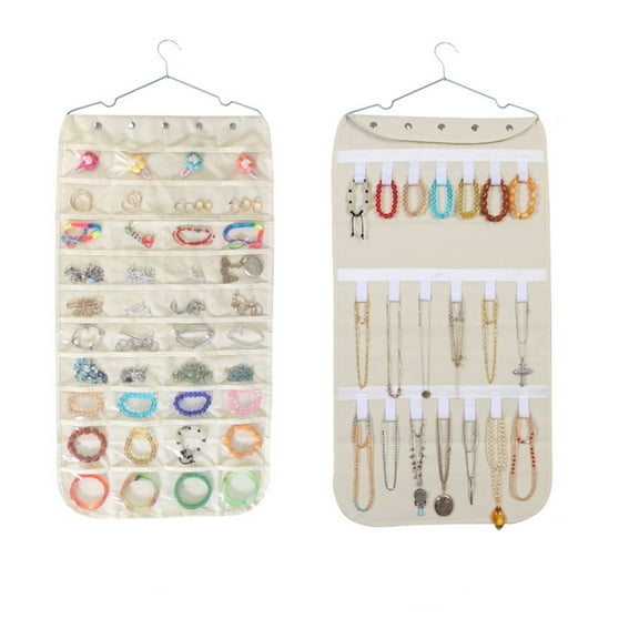 Artrylin Hanging Jewelry Organizer,Accessories Organizer,59 Pocket Organizer for Holding Jewelries，Small Objects Storage Jewelry Hanging Bag，Double-Sided Jewelry Storage Hanging Bag （Beige）