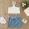 thumbnail image 2 of Mercatoo Summer Toddler Girls Sleeveless Ribbed Vest T Shirt Tops and Denim Skirts Outfits Girls Daily Wear Clothes Set, 2 of 7