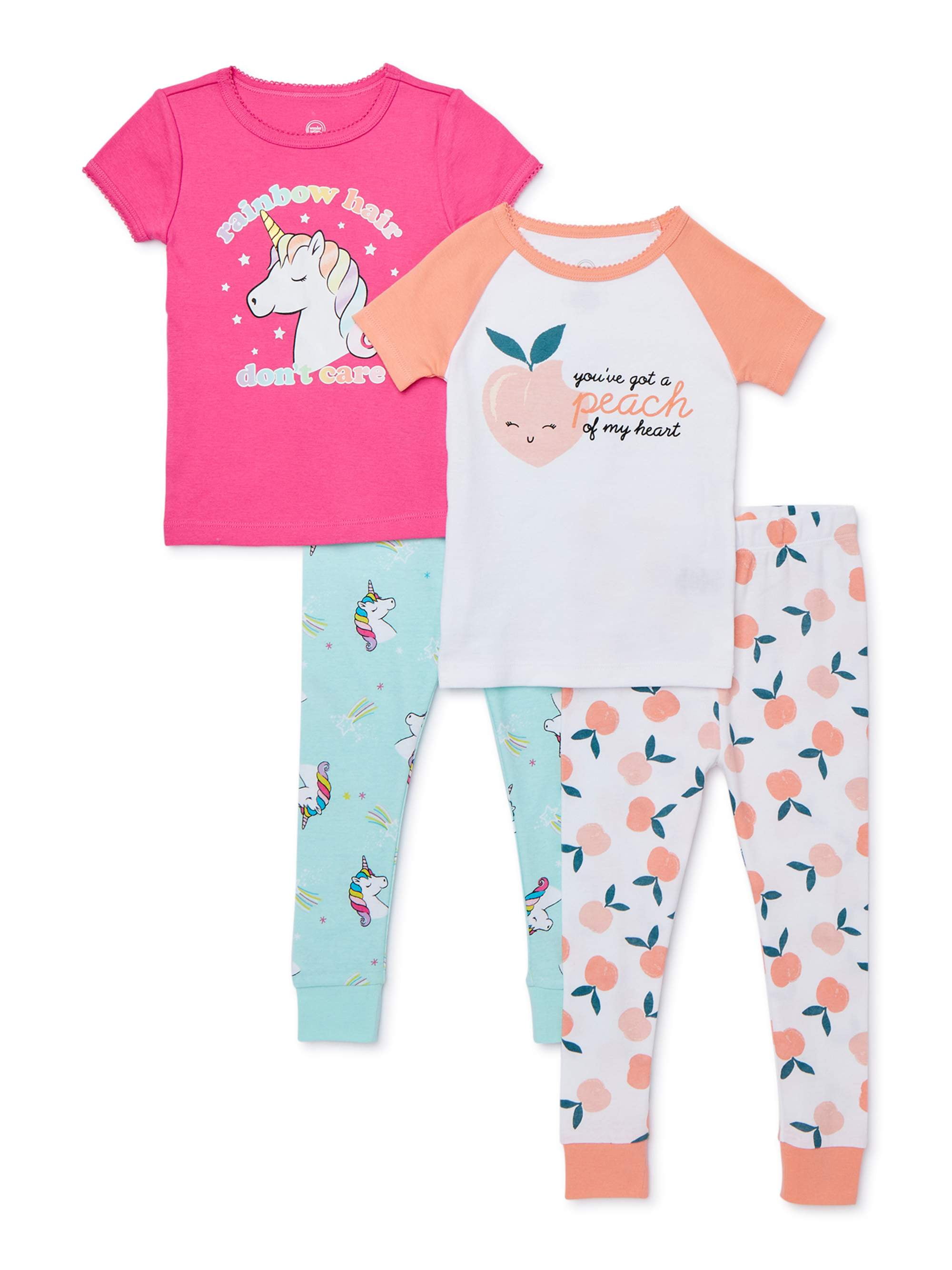 Girls 4-Piece Snug-Fit Cotton Pajama Set Sleepwear
