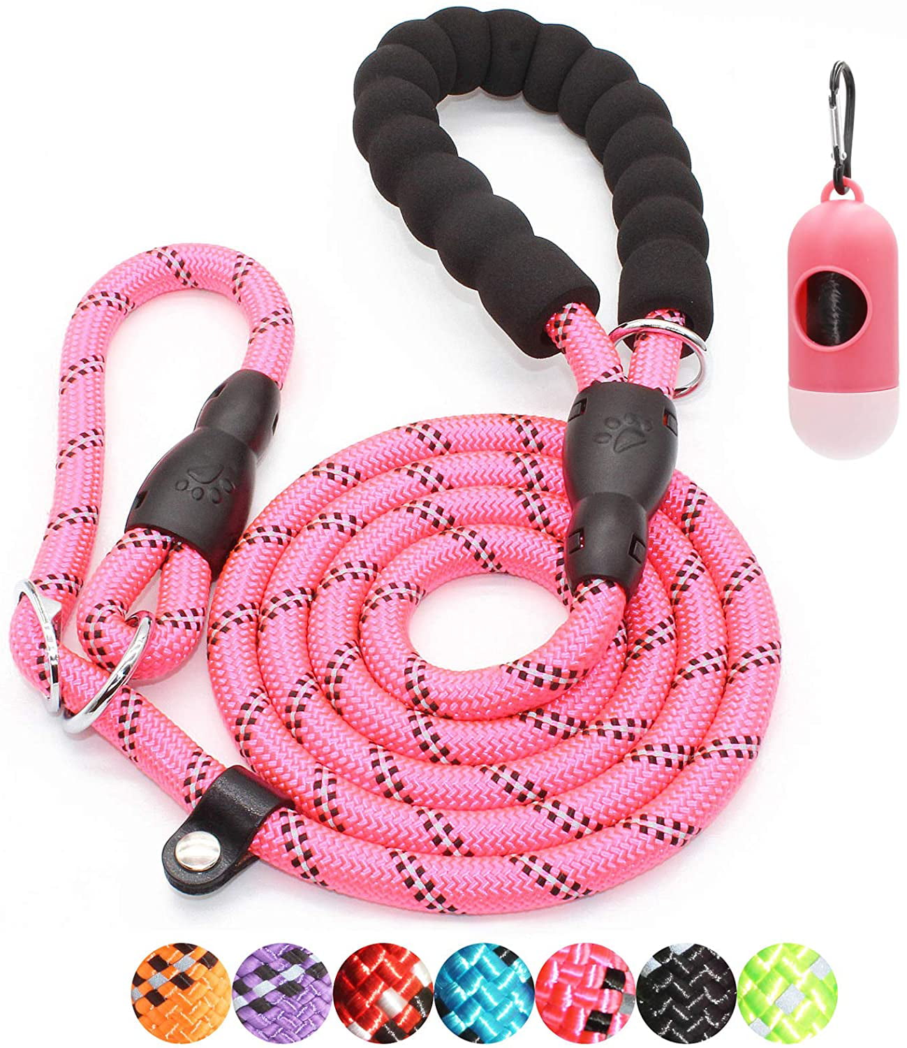 BAAPET 6 Feet Slip Lead Dog Leash Anti-Choking with Upgraded Durable Rope Cover and Comfortable Padded Handle for Large Small Dogs Trainning with Poop Bags and Dispenser Medium 