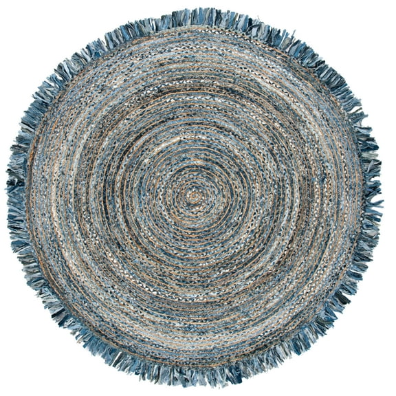 SAFAVIEH Cape Cod Victoria Geometric Area Rug, Ivory/Denim, 9' x 9' Round